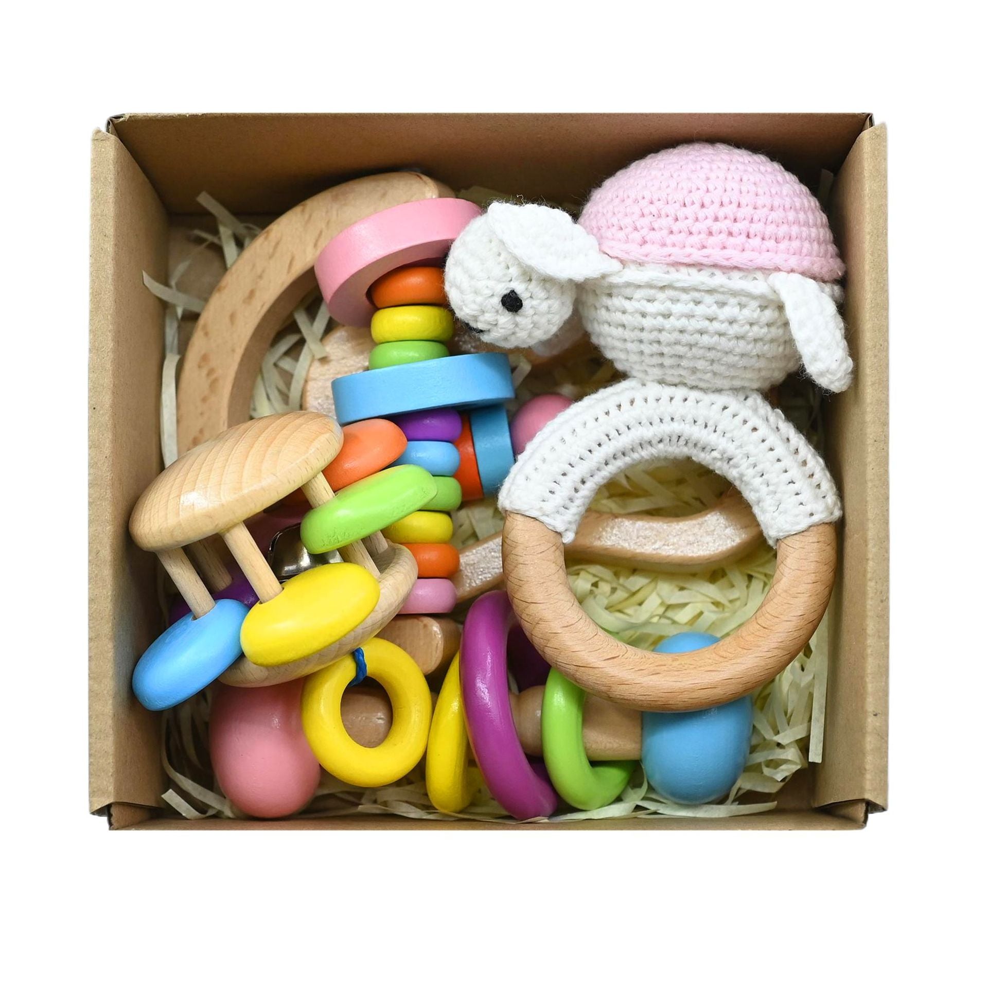 Handmade Crochet Wooden Animal Rattle