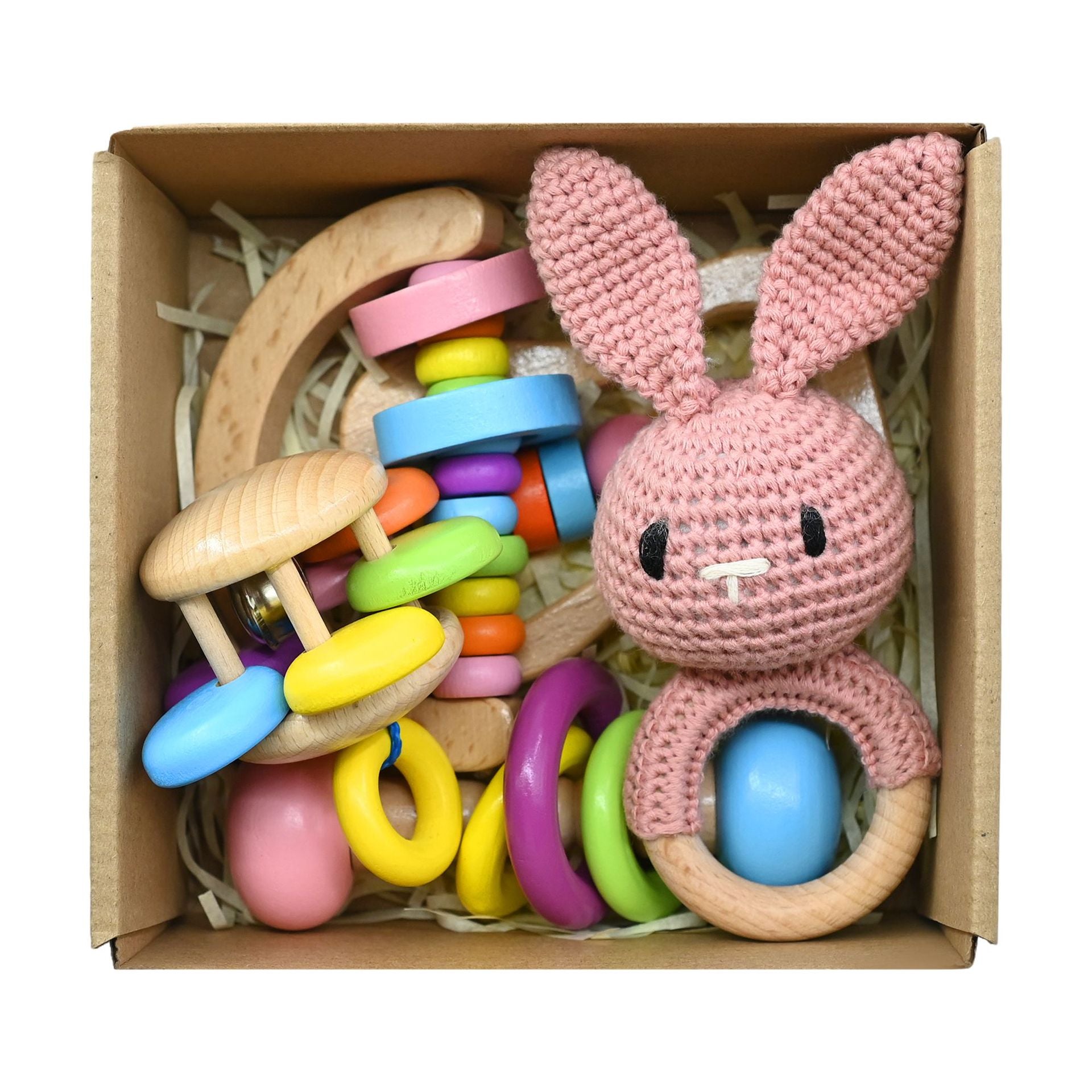 Handmade Crochet Wooden Animal Rattle