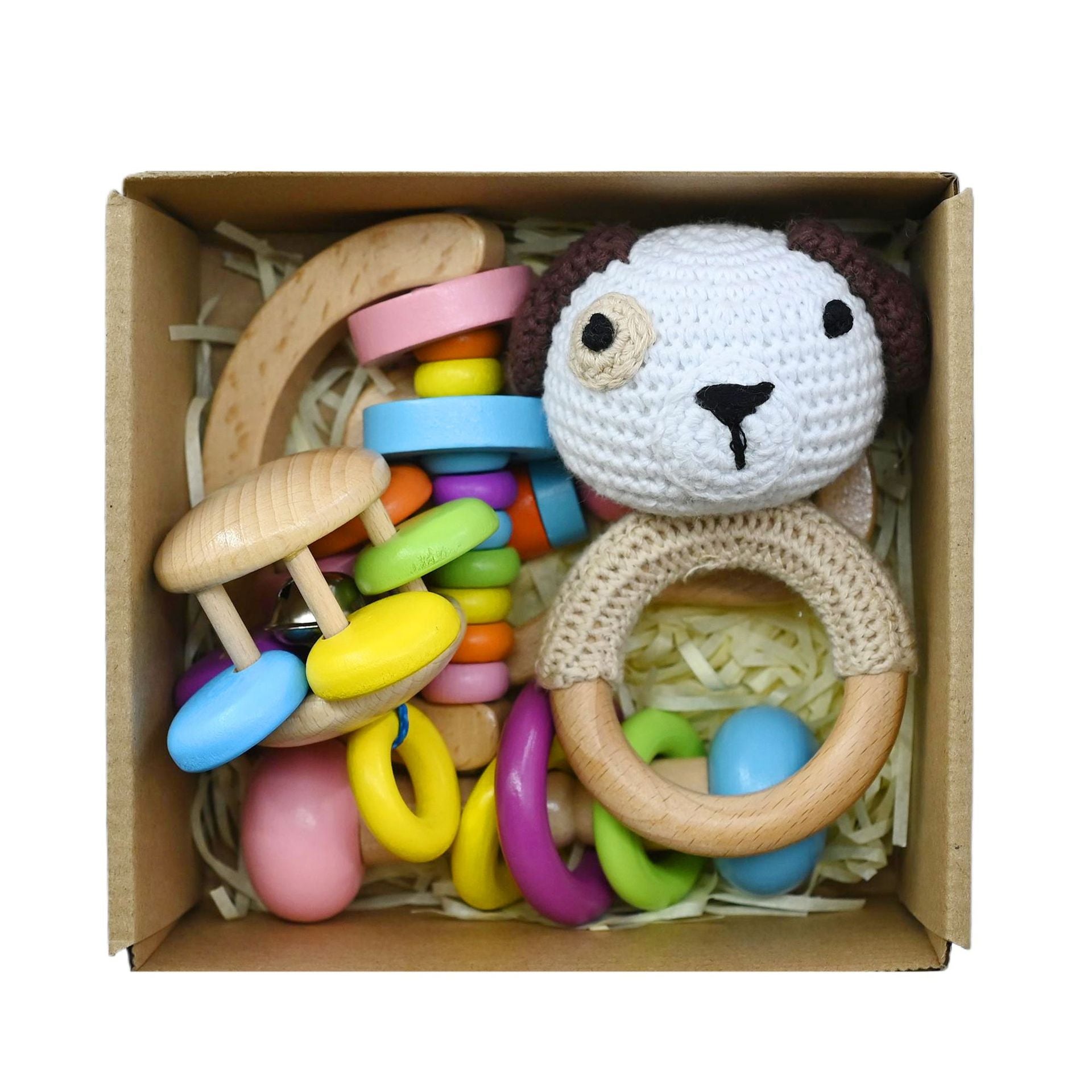 Handmade Crochet Wooden Animal Rattle