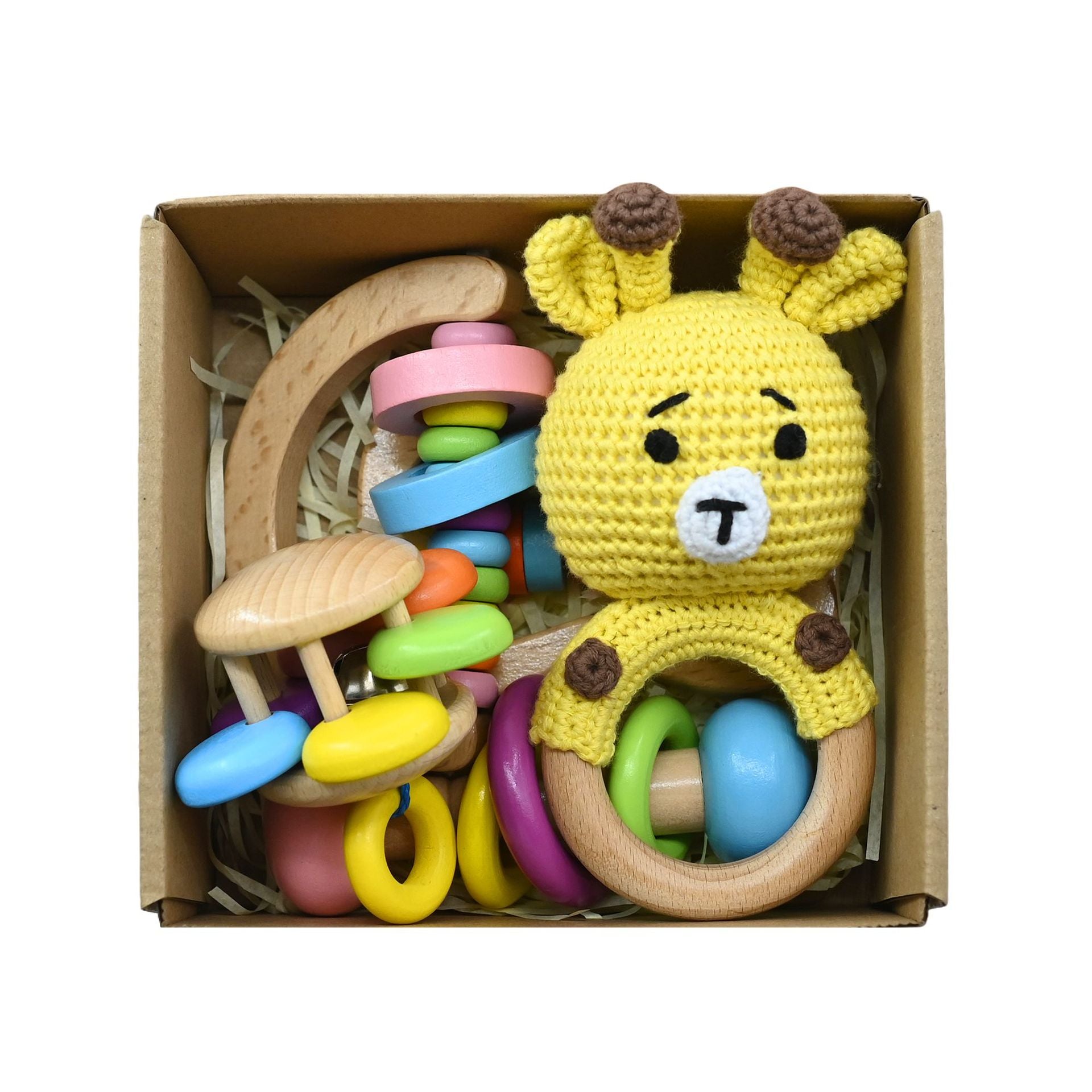 Handmade Crochet Wooden Animal Rattle