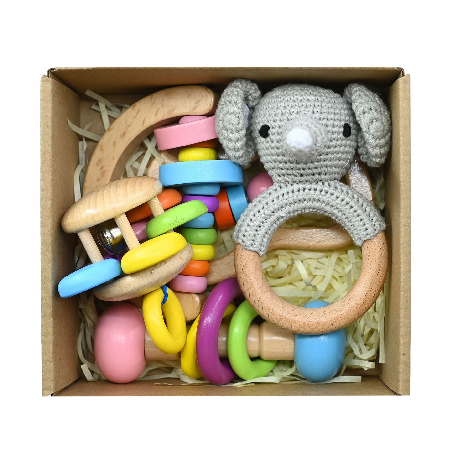 Handmade Crochet Wooden Animal Rattle